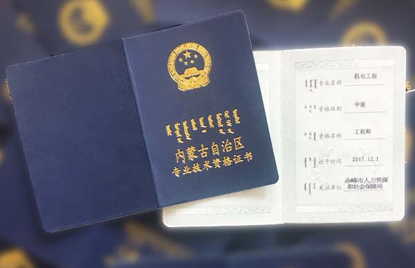 公有制工程師職稱(chēng)證書(shū)
